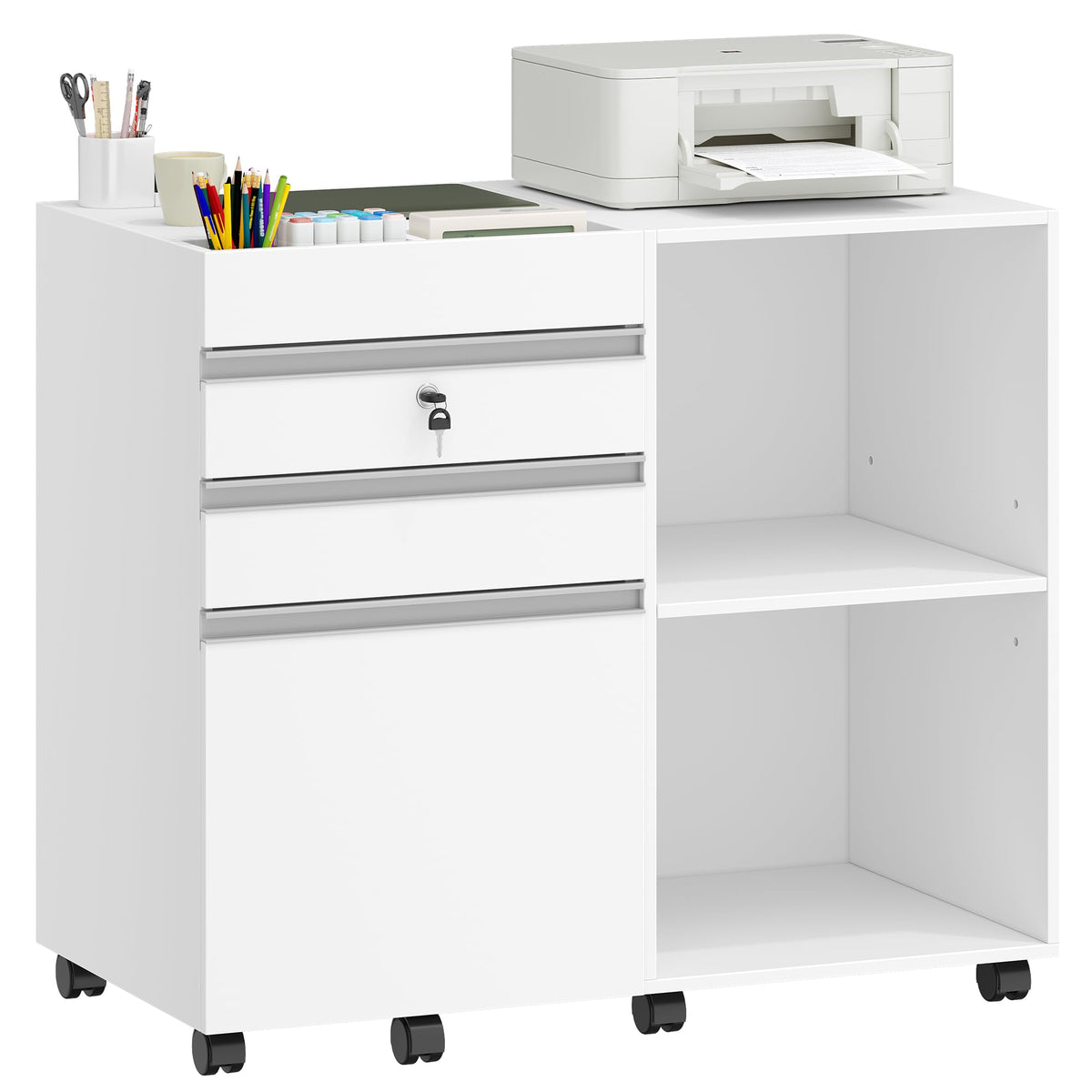 Hzuaneri Rollcontainer 40 x 80 x 70 cm 3 Schubladen 2 Fächer Hängereg. weiß