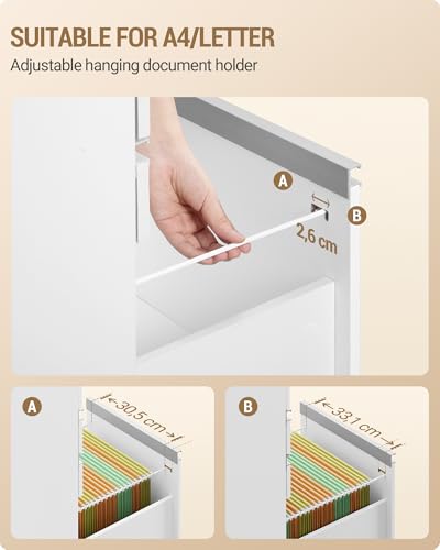 Hzuaneri Rollcontainer 40 x 80 x 70 cm 3 Schubladen 2 Fächer Hängereg. weiß