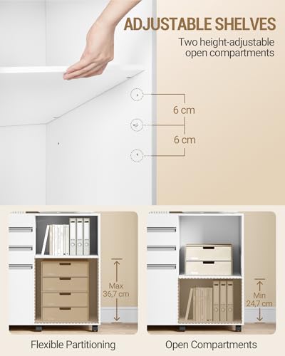 Hzuaneri Rollcontainer 40 x 80 x 70 cm 3 Schubladen 2 Fächer Hängereg. weiß