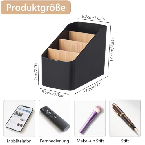 Schreibtisch Organizer 4 Fächer Kunststoff Bambus Schwarz