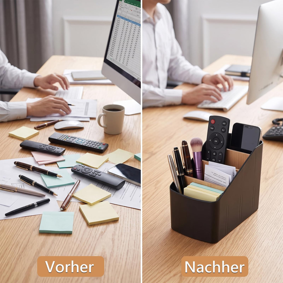Schreibtisch Organizer 4 Fächer Kunststoff Bambus Schwarz