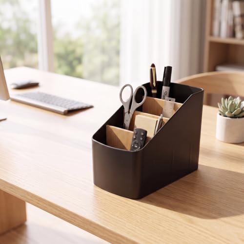 Schreibtisch Organizer 4 Fächer Kunststoff Bambus Schwarz