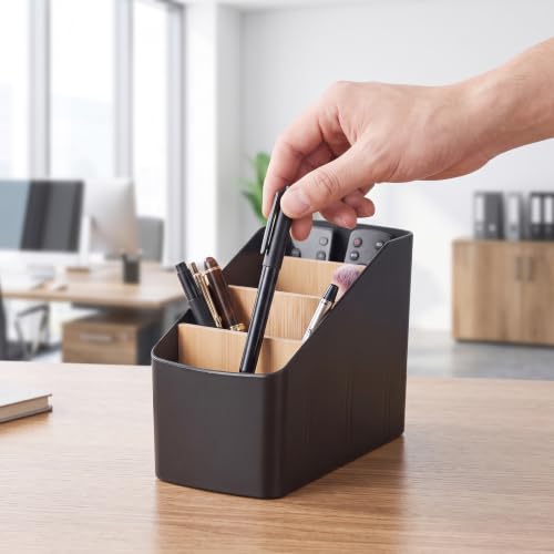 Schreibtisch Organizer 4 Fächer Kunststoff Bambus Schwarz