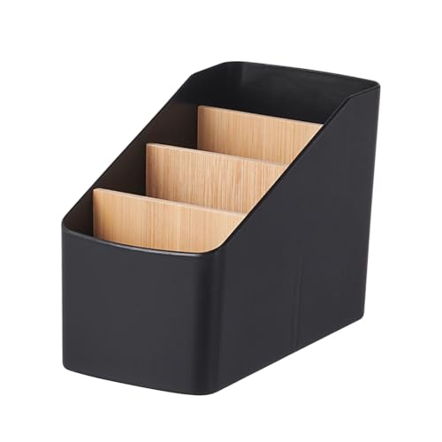 Schreibtisch Organizer 4 Fächer Kunststoff Bambus Schwarz