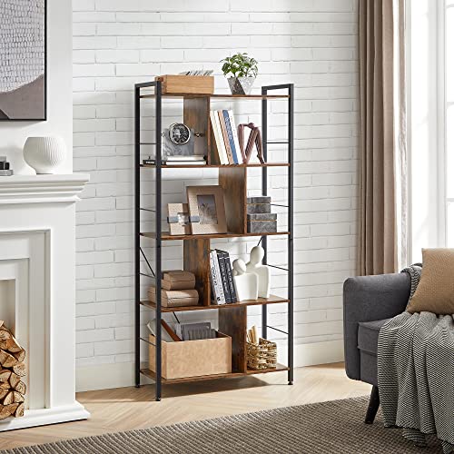 VASAGLE Bücherregal, Regal mit 5 Ebenen, Standregal, Büroregal, offene Fächer, Industrie-Design, für Wohnzimmer, Schlafzimmer, Büro, Arbeitszimmer, Homeoffice, vintagebraun-schwarz LBC121B01