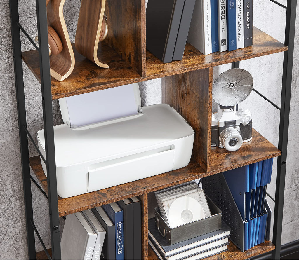 VASAGLE Bücherregal, Regal mit 5 Ebenen, Standregal, Büroregal, offene Fächer, Industrie-Design, für Wohnzimmer, Schlafzimmer, Büro, Arbeitszimmer, Homeoffice, vintagebraun-schwarz LBC121B01