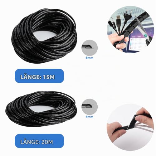 2 STK Spiral Kabelschlauch Schwarz, Universal Kabel Spiralschlauch
