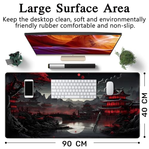Großes Gaming-Mauspad XXL 900 x 400 mm Gamer Mouse Pad mit Nähten an den Rändern – unter der Schreibtischunterlage – Zubehör für Büro, Unterseite aus rutschfestem Gummi Xin (Oberfläche, 900x400mm)