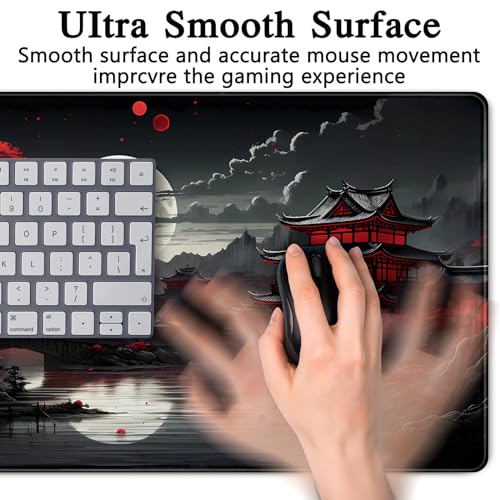 Großes Gaming-Mauspad XXL 900 x 400 mm Gamer Mouse Pad mit Nähten an den Rändern – unter der Schreibtischunterlage – Zubehör für Büro, Unterseite aus rutschfestem Gummi Xin (Oberfläche, 900x400mm)