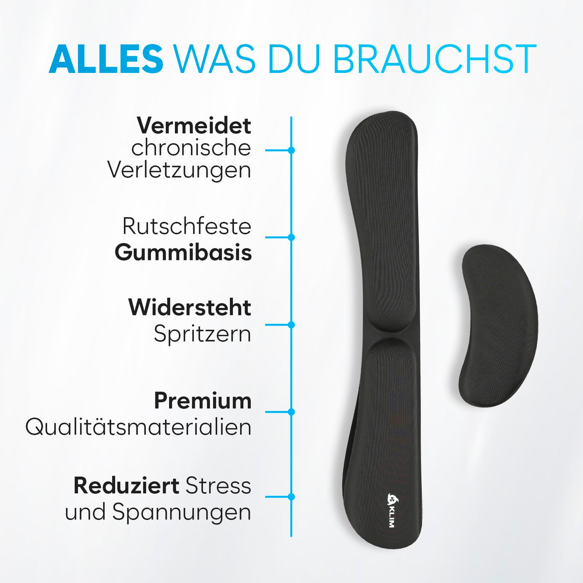 KLIM Wrist Rest - Handballenauflage Set für Tastatur und Maus - Gel Memory Foam - Ergonomische Handauflage für Tastatur und Mauspad - für Gaming und Büro - Schmerzfreie Handgelenke - Schwarz