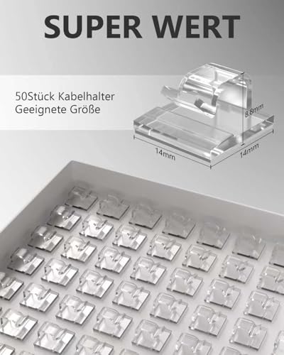 Kabelhalter Selbstklebende Stärkere Klebstärke 50 Stück,Transparent