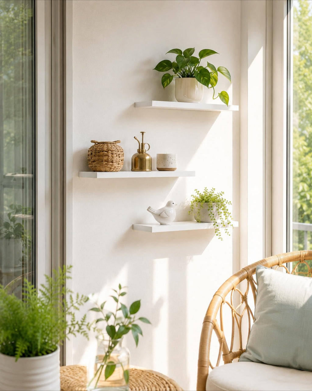VOGGV Wandregal, Regale Weiß Wand, 3er-Set Schweberegal Weiss Moderne und Dekorative Regale für Schlafzimmer, Küche, Büro, Wohnzimmer usw