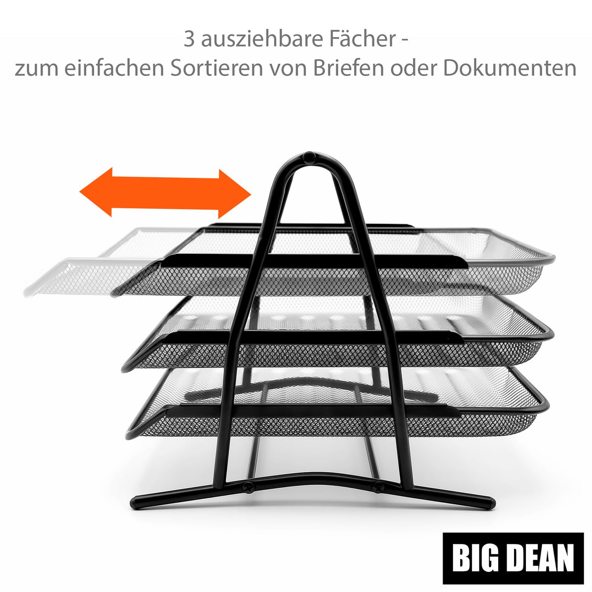 BigDean Briefablage Dokumentenablage A4 ausziehbar schwarz Metall Ablage
