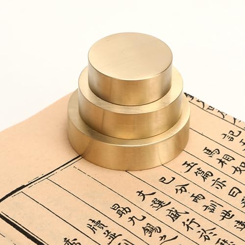 Sarini Briefbeschwerer aus Messing, chinesische Kalligraphie, Briefbeschwerer zum Halten von Papier, Messing, kreative runde Waage, Messing, Kalligraphie-Werkzeug, Bürobedarf, 4 cm