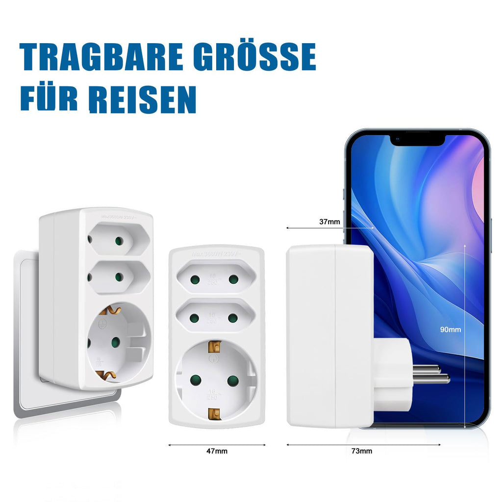 EXTRASTAR 3-Fach Steckdosenadapter, 2 Euro+1 Schuko mit Kindersicherung