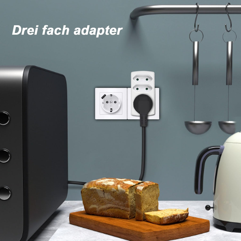 EXTRASTAR 3-Fach Steckdosenadapter, 2 Euro+1 Schuko mit Kindersicherung