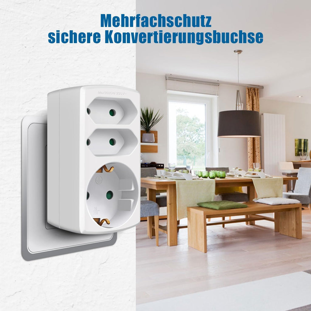 EXTRASTAR 3-Fach Steckdosenadapter, 2 Euro+1 Schuko mit Kindersicherung