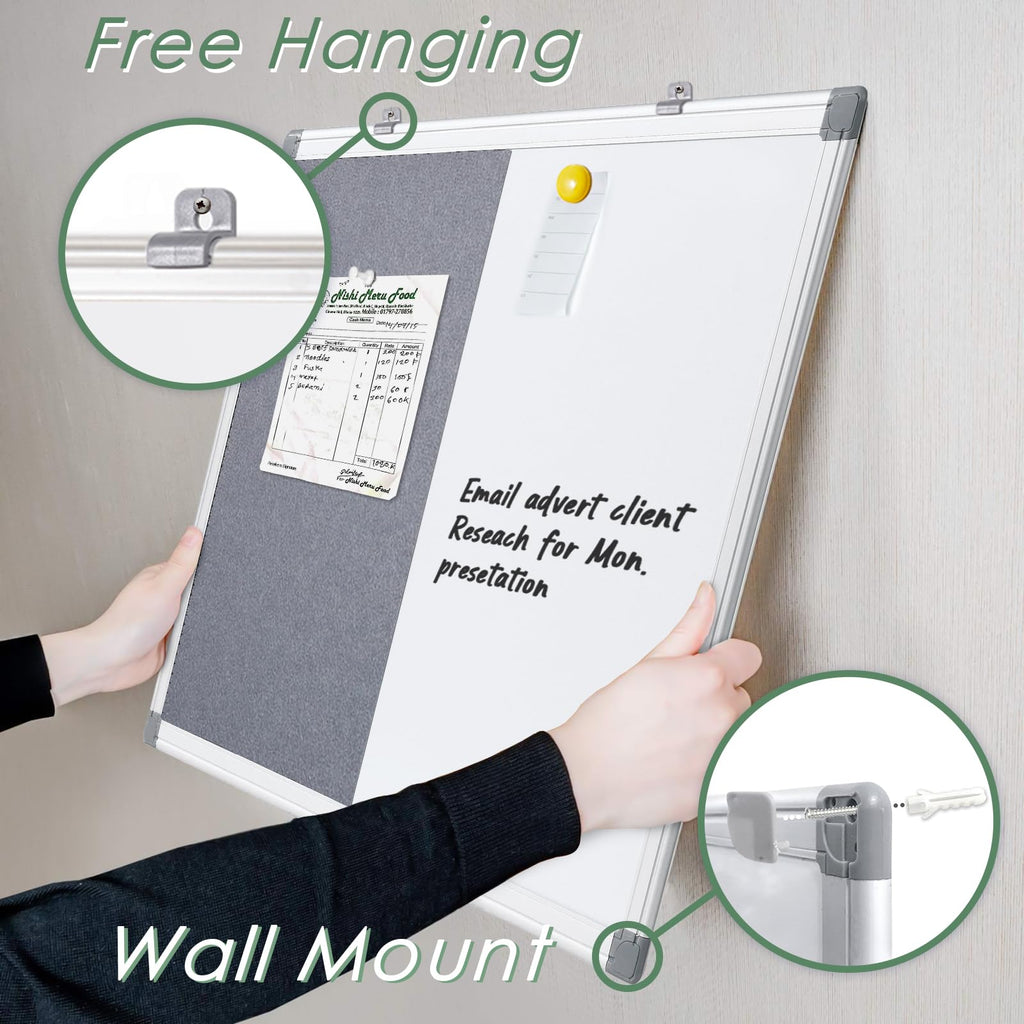 SWANCROWN Whiteboard mit Pinnwand Magnetisch 60x45cm mit Aluminiumrahmen