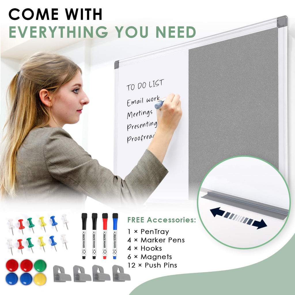 SWANCROWN Whiteboard mit Pinnwand Magnetisch 60x45cm mit Aluminiumrahmen