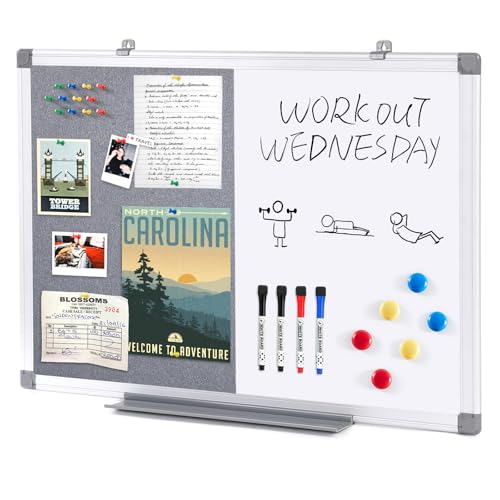 SWANCROWN Whiteboard mit Pinnwand Magnetisch 60x45cm mit Aluminiumrahmen
