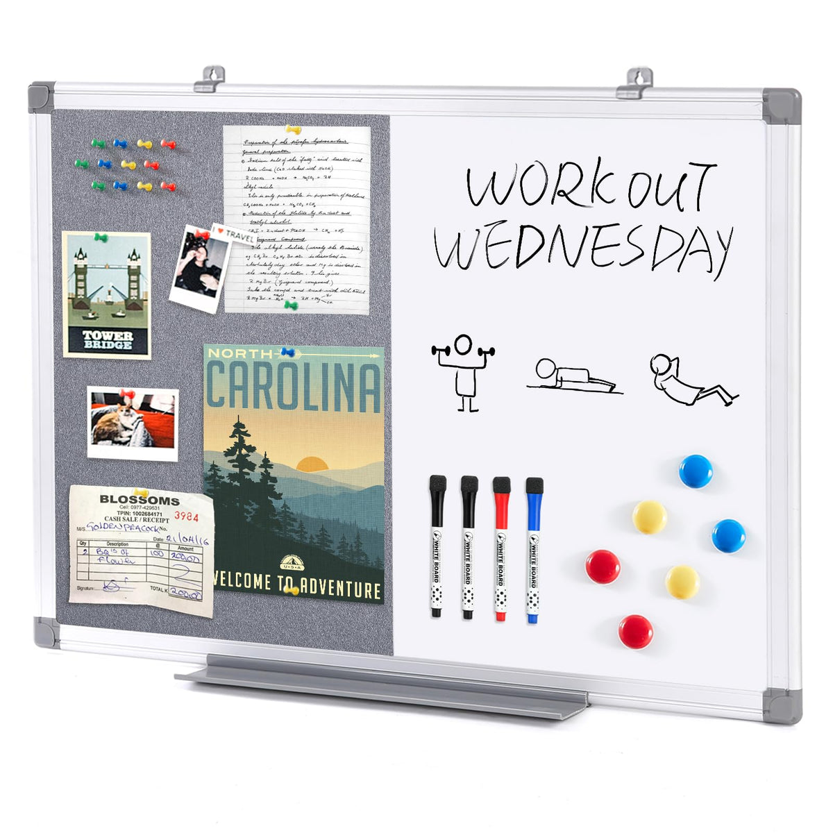 SWANCROWN Whiteboard mit Pinnwand Magnetisch 60x45cm mit Aluminiumrahmen