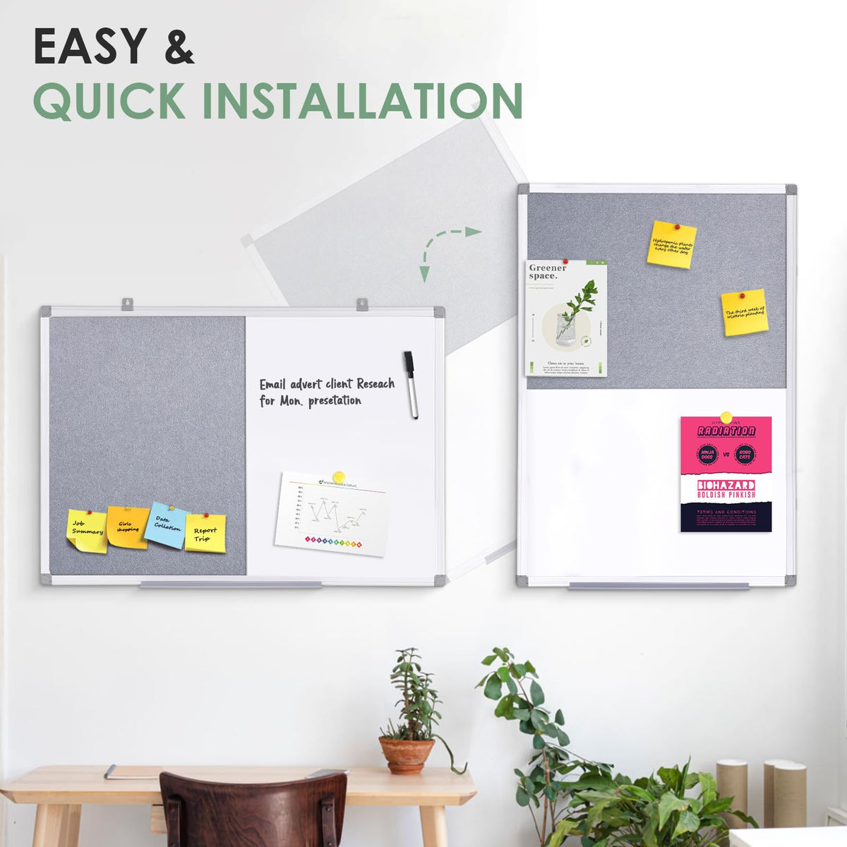 SWANCROWN Whiteboard mit Pinnwand Magnetisch 60x45cm mit Aluminiumrahmen