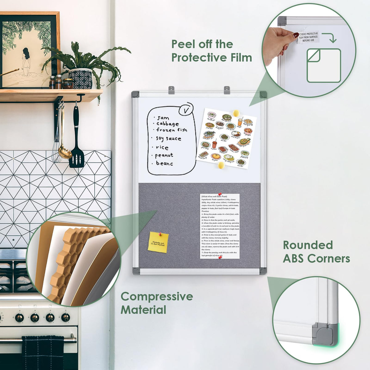 SWANCROWN Whiteboard mit Pinnwand Magnetisch 60x45cm mit Aluminiumrahmen