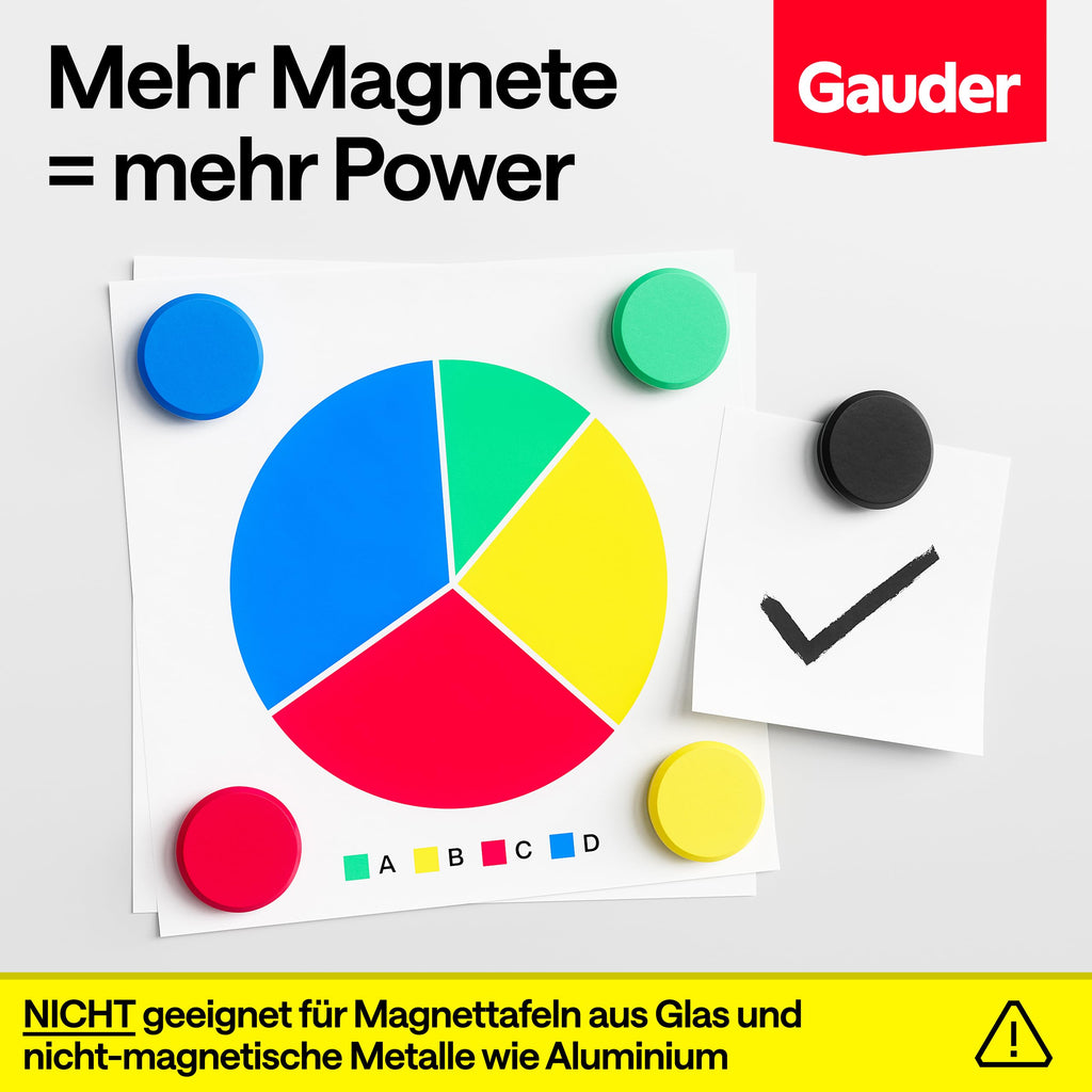 GAUDER Magnete für Magnettafel & Kühlschrank (31x10mm - 12 STK - bunt)