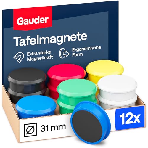 GAUDER Magnete für Magnettafel & Kühlschrank (31x10mm - 12 STK - bunt)