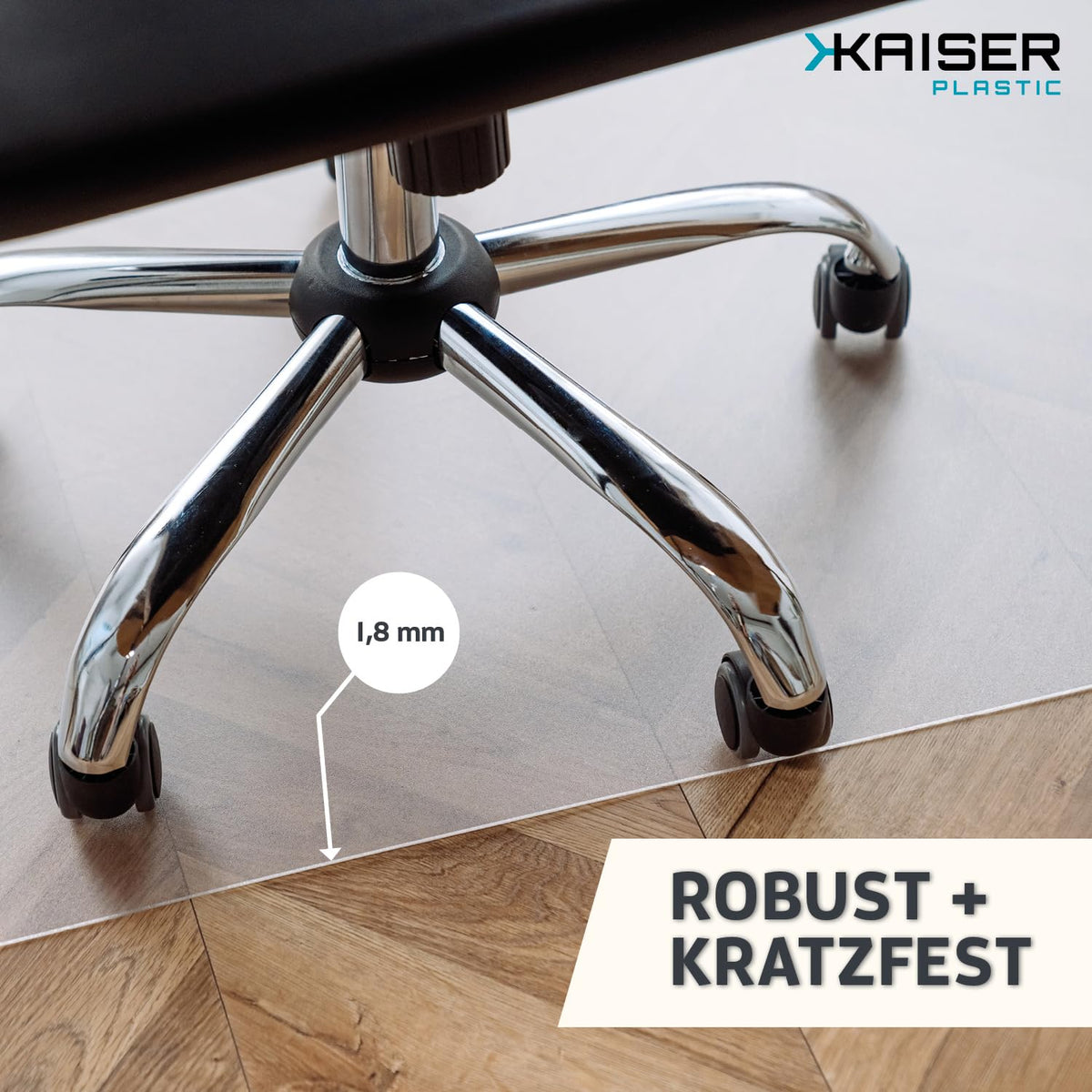 KAISER plastic® Bodenschutzmatte transparent 90 x 120 cm für Hartboden - Schreibtischunterlage durchsichtig - Schreibtischstuhlunterlage rutschfest - Schutzmatte Bürostuhl - Stuhlunterlage