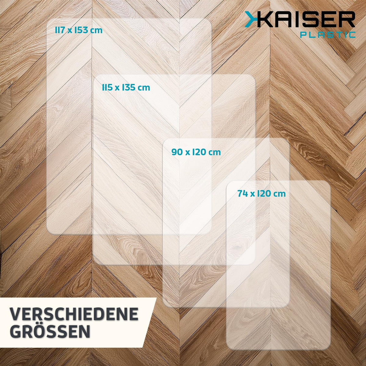 KAISER plastic® Bodenschutzmatte transparent 90 x 120 cm für Hartboden - Schreibtischunterlage durchsichtig - Schreibtischstuhlunterlage rutschfest - Schutzmatte Bürostuhl - Stuhlunterlage