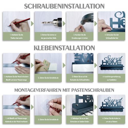 Vorlestour Schlüsselbrett mit Ablage Ohne Bohren Schwarz