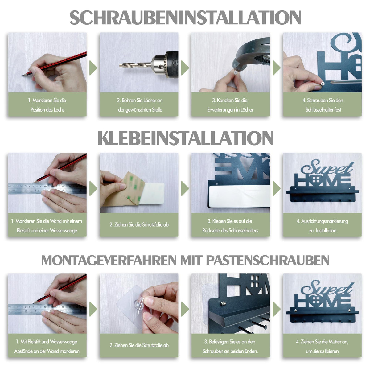 Vorlestour Schlüsselbrett mit Ablage Ohne Bohren Schwarz