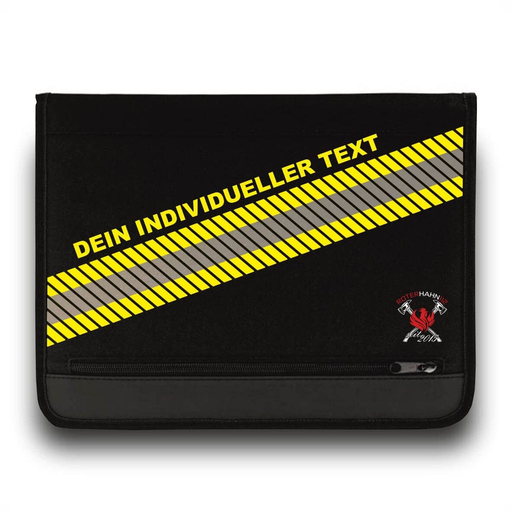 Feuerwehr Schreibmappe 3M Scotchlite/mit individuellem Text/Einsatzorganizer HuPf Style mit Reflexstreifen auch für THW Rettungsdienst