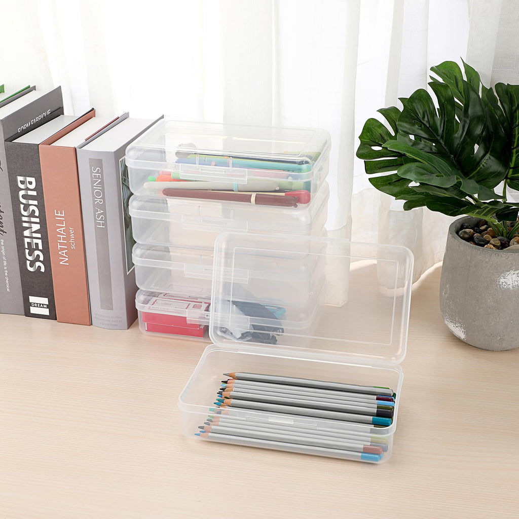 BSTKEY 5 Pack Plastik Bleistift Box Halter Bleistift Case, Home Office Utility Storage Box Cubby Bin Organizer Case für Schreibwaren, klar