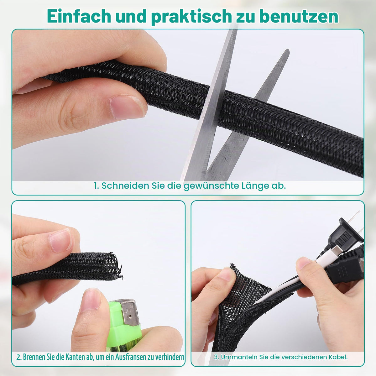 3m Kabelschlauch, ID 25MM-30 Kabelschlauch Selbstschließend Kabel Sleeve,