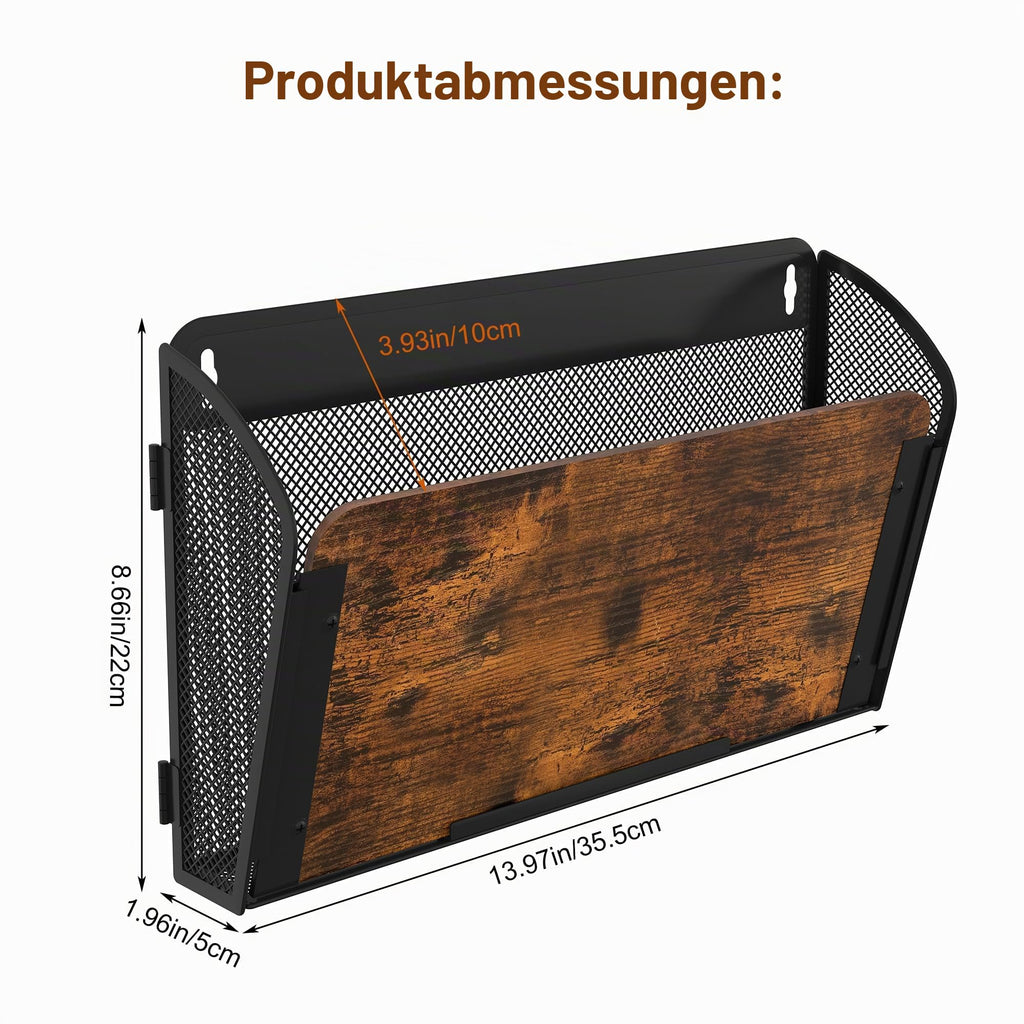 TQVAI 4 Taschen Zeitschriftenhalter Wand Metall Holz Dokumenten Organizer Papier A4 Flyerhalter Postsortierer Dokumentenablage für Büro Zuhause Schule, Schwarz/Antik