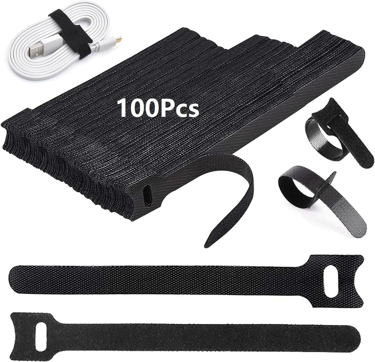 100 Stück Verstellbare Klettkabelbinder in 3 verschiedenen Längen 200mm/150m/120mm, Wiederverwendbare Klettband Kabelbinder Klett, Kabel Klettband Klett Kabelbinder Klettverschluss