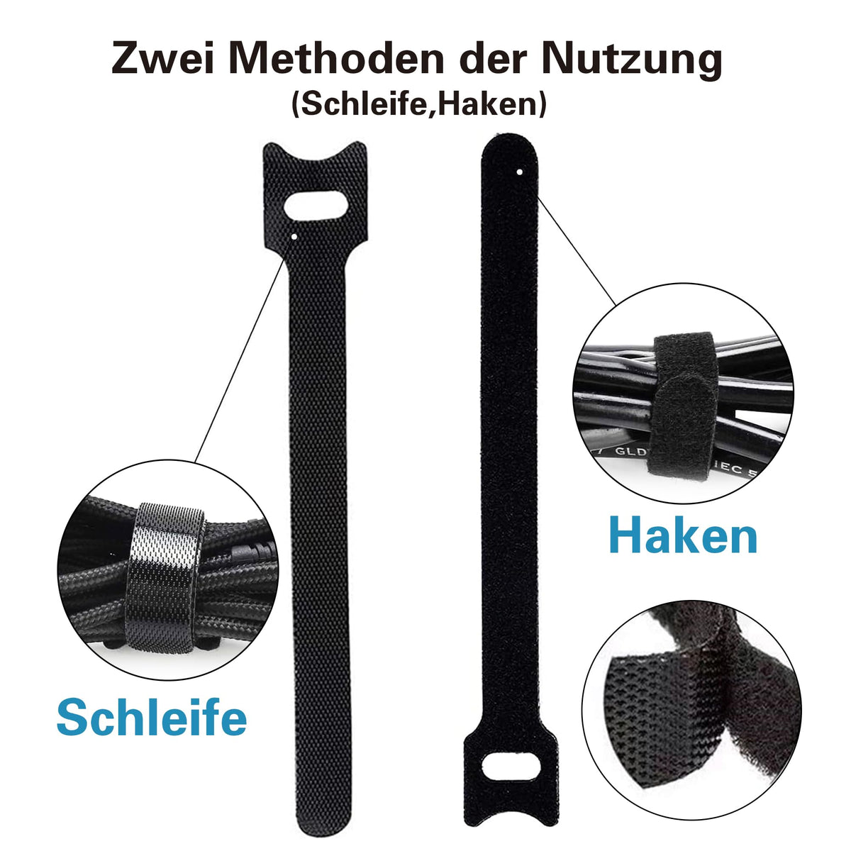 100 Stück Verstellbare Klettkabelbinder in 3 verschiedenen Längen 200mm/150m/120mm, Wiederverwendbare Klettband Kabelbinder Klett, Kabel Klettband Klett Kabelbinder Klettverschluss