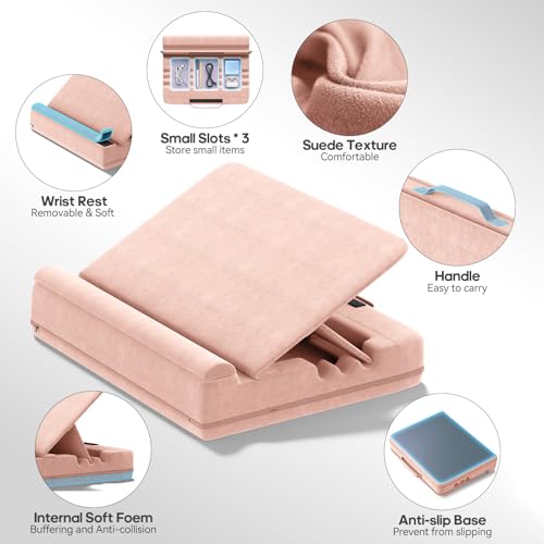 Laptop Kissen für Knietablett, Tablett Kissen Ständer, Laptoptisch Schoß fürs Bett/Sofa, Verstellbare Lap Desk Unterlage für bis zu 15″ PC/Mac, Tablet, iPad, Kindle, Rosa