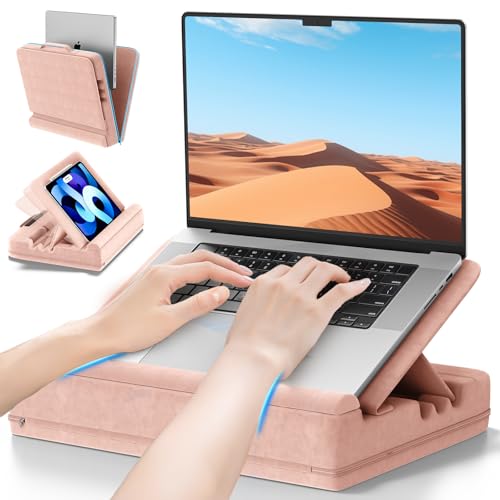 Laptop Kissen für Knietablett, Tablett Kissen Ständer, Laptoptisch Schoß fürs Bett/Sofa, Verstellbare Lap Desk Unterlage für bis zu 15″ PC/Mac, Tablet, iPad, Kindle, Rosa