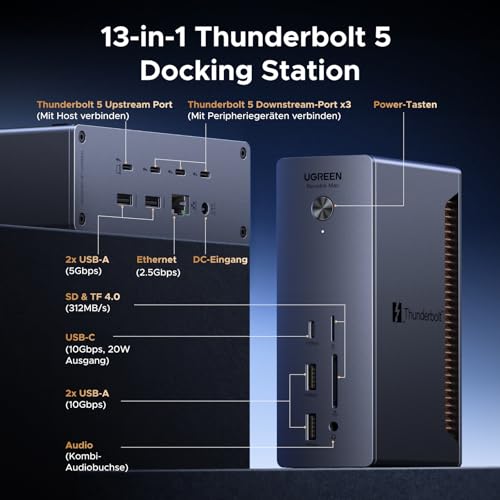 UGREEN Thunderbolt 5 Dock 3X TBT5 120Gbps, 140W Aufladen Docking Station