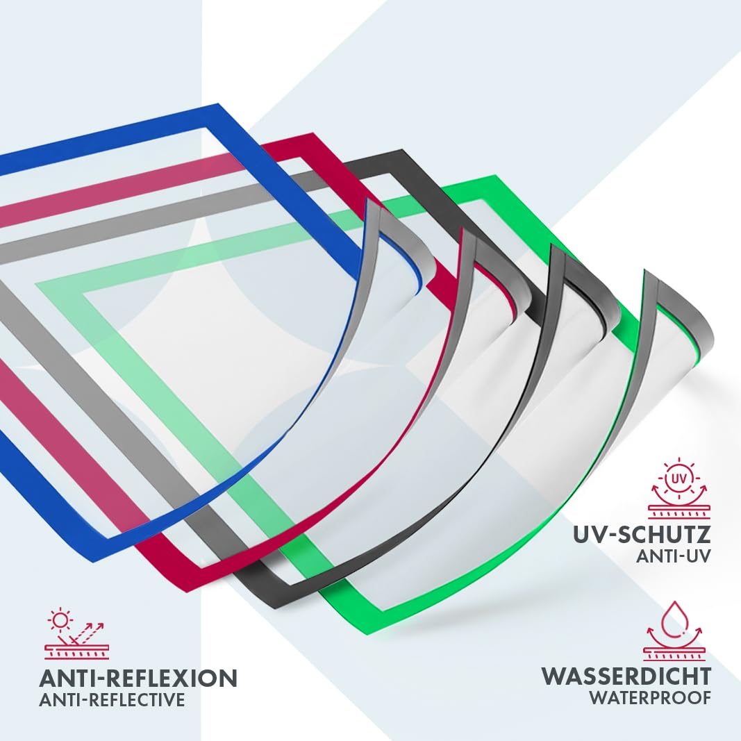 OfficeMarshal Dokumentenhalter - Magnetrahmen - 5 Stück - Magnet-Tasche - Info-Rahmen - Infotasche - Blatthalter mit Magnetverschluss für Informationsrahmen Angebotsschilder Aushänge (DIN A5, Blau)
