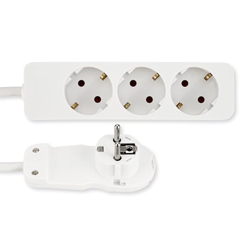REV Steckdosenleiste - 3-Fach, mit Flachstecker, 2m Kabel, weiß