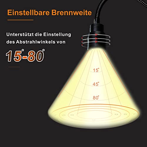 YMCRLUX Zoombare LED-Leselampe Klemmleuchte, Dimmbare Klemmlampe für Bett, Schwanenhals Lampe mit Einstellbarer Abstrahlwinkel 15°-80°, 3 Farbtemperaturmodi, 10 Dimmstufen, Schwarz