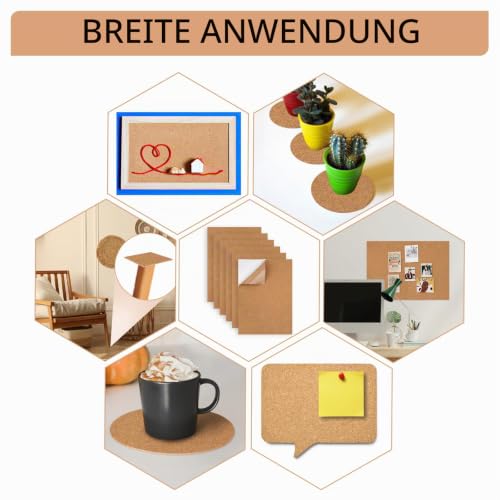 Korkplatte Selbstklebend, 6 Stück 30x21cm Korkplatten für die Wand,1mm Dick