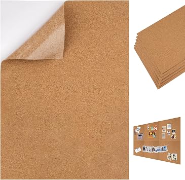 Korkplatte Selbstklebend, 6 Stück 30x21cm Korkplatten für die Wand,1mm Dick