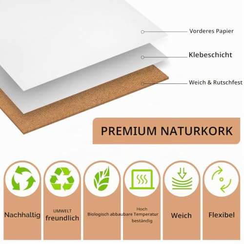 Korkplatte Selbstklebend, 6 Stück 30x21cm Korkplatten für die Wand,1mm Dick