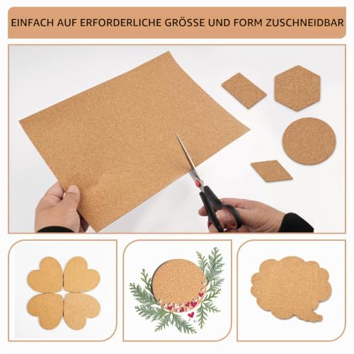 Korkplatte Selbstklebend, 6 Stück 30x21cm Korkplatten für die Wand,1mm Dick