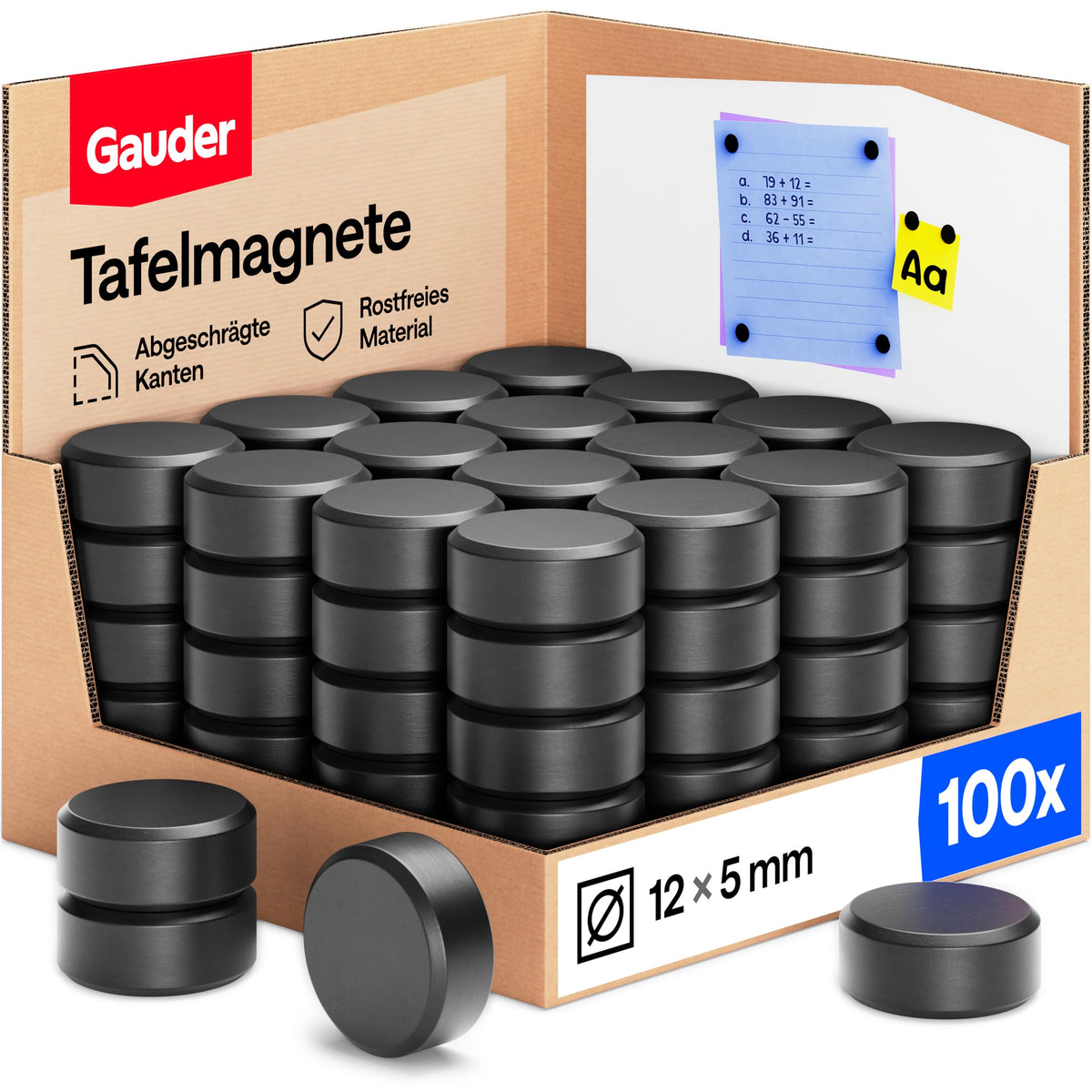 GAUDER Magnete für Magnettafel, Whiteboard & Kühlschrank (100 Stück 12x5mm)